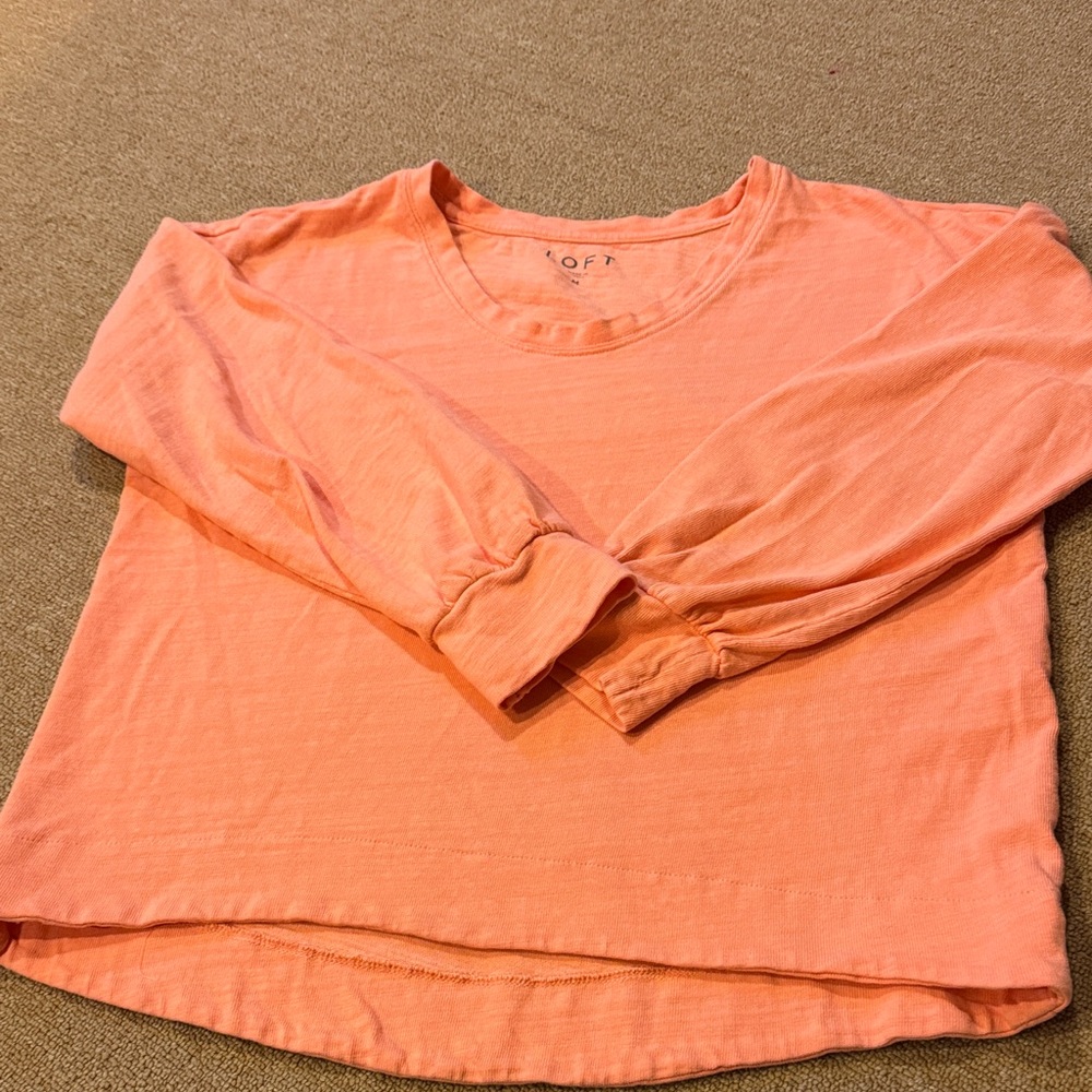 LOFT Coral Peach Crewneck Long-Sleeve Top
